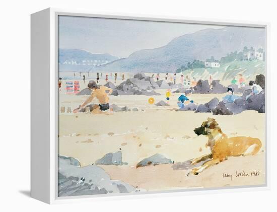 Dog on the Beach, Woolacombe, 1987-Lucy Willis-Framed Premier Image Canvas