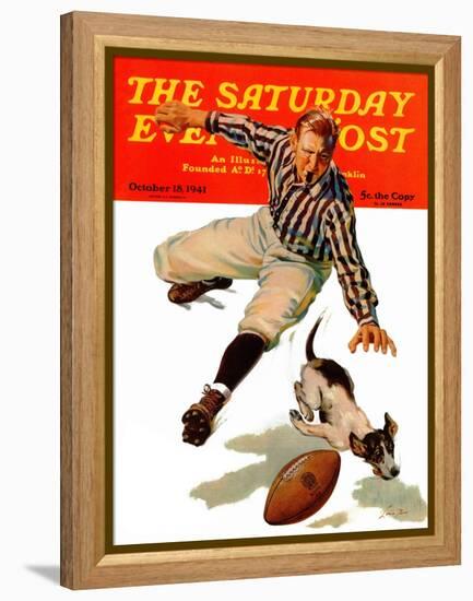 "Dog on the Field," Saturday Evening Post Cover, October 18, 1941-Lonie Bee-Framed Premier Image Canvas