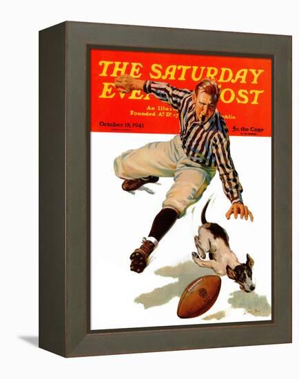 "Dog on the Field," Saturday Evening Post Cover, October 18, 1941-Lonie Bee-Framed Premier Image Canvas