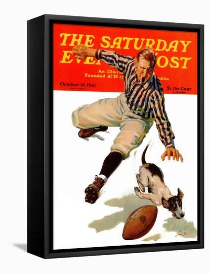 "Dog on the Field," Saturday Evening Post Cover, October 18, 1941-Lonie Bee-Framed Premier Image Canvas