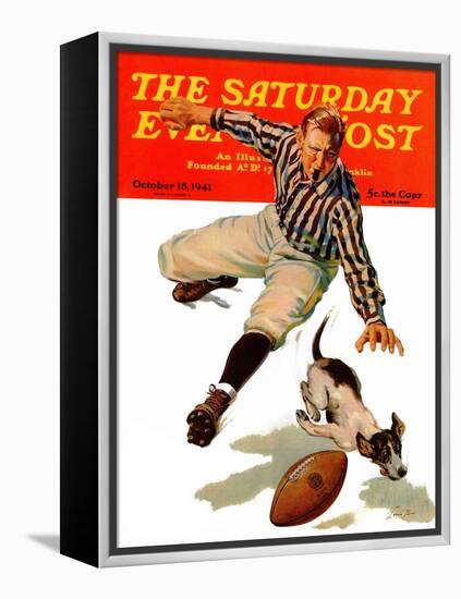 "Dog on the Field," Saturday Evening Post Cover, October 18, 1941-Lonie Bee-Framed Premier Image Canvas