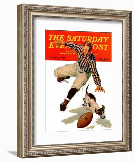 "Dog on the Field," Saturday Evening Post Cover, October 18, 1941-Lonie Bee-Framed Giclee Print
