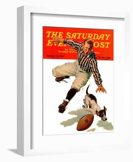 "Dog on the Field," Saturday Evening Post Cover, October 18, 1941-Lonie Bee-Framed Giclee Print