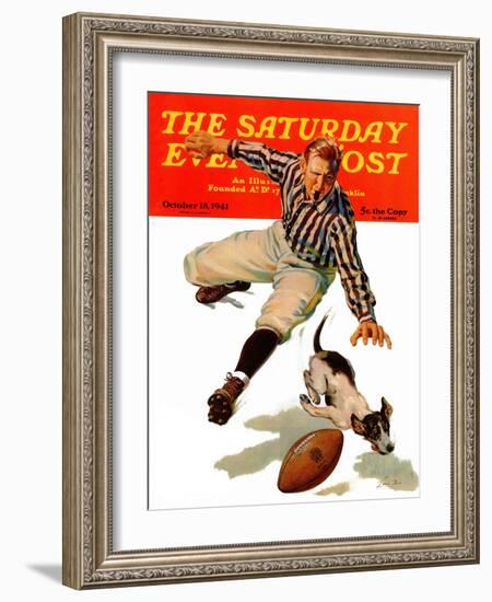 "Dog on the Field," Saturday Evening Post Cover, October 18, 1941-Lonie Bee-Framed Giclee Print