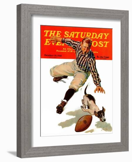 "Dog on the Field," Saturday Evening Post Cover, October 18, 1941-Lonie Bee-Framed Giclee Print