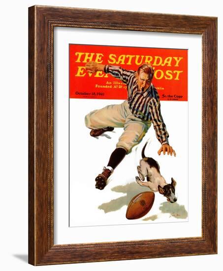 "Dog on the Field," Saturday Evening Post Cover, October 18, 1941-Lonie Bee-Framed Giclee Print