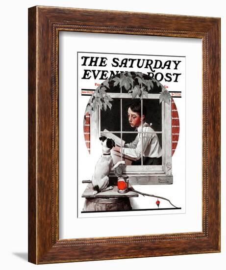 "Dog Outside" or "Patient Friend" Saturday Evening Post Cover, June 10,1922-Norman Rockwell-Framed Giclee Print