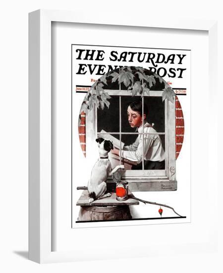 "Dog Outside" or "Patient Friend" Saturday Evening Post Cover, June 10,1922-Norman Rockwell-Framed Giclee Print