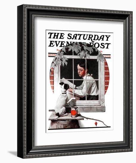 "Dog Outside" or "Patient Friend" Saturday Evening Post Cover, June 10,1922-Norman Rockwell-Framed Giclee Print