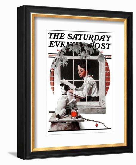 "Dog Outside" or "Patient Friend" Saturday Evening Post Cover, June 10,1922-Norman Rockwell-Framed Giclee Print