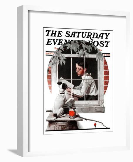 "Dog Outside" or "Patient Friend" Saturday Evening Post Cover, June 10,1922-Norman Rockwell-Framed Giclee Print