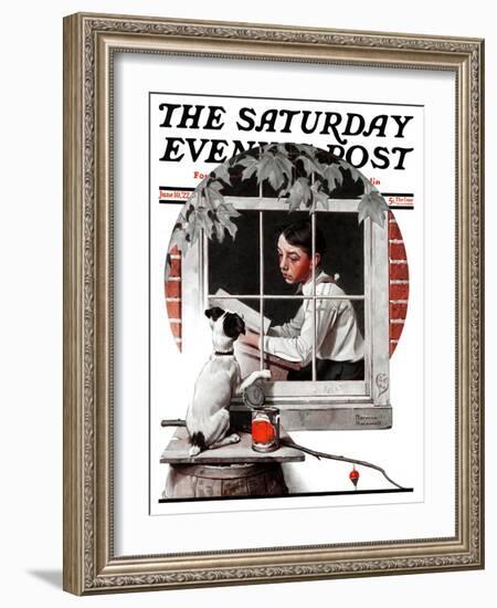 "Dog Outside" or "Patient Friend" Saturday Evening Post Cover, June 10,1922-Norman Rockwell-Framed Giclee Print