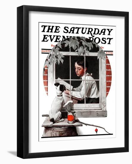 "Dog Outside" or "Patient Friend" Saturday Evening Post Cover, June 10,1922-Norman Rockwell-Framed Giclee Print