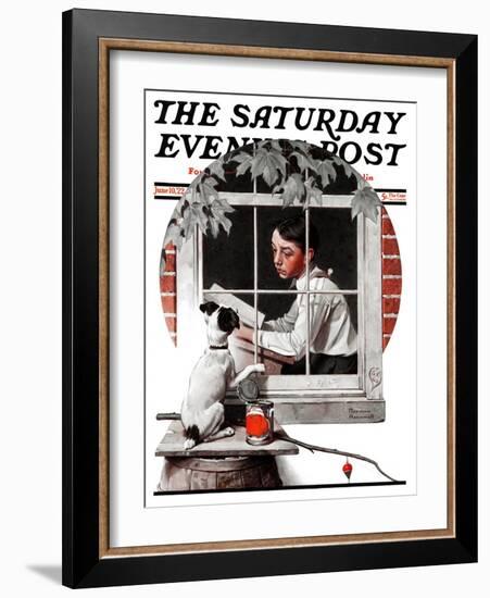 "Dog Outside" or "Patient Friend" Saturday Evening Post Cover, June 10,1922-Norman Rockwell-Framed Giclee Print