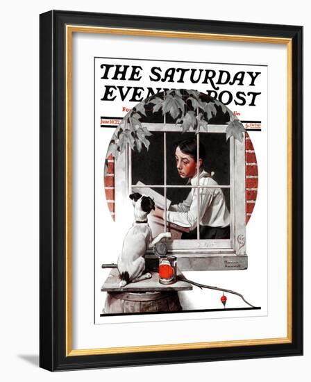 "Dog Outside" or "Patient Friend" Saturday Evening Post Cover, June 10,1922-Norman Rockwell-Framed Giclee Print