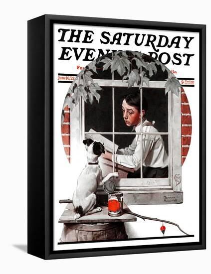 "Dog Outside" or "Patient Friend" Saturday Evening Post Cover, June 10,1922-Norman Rockwell-Framed Premier Image Canvas