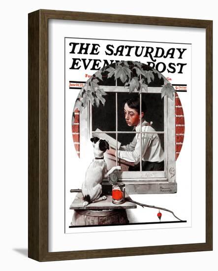 "Dog Outside" or "Patient Friend" Saturday Evening Post Cover, June 10,1922-Norman Rockwell-Framed Premium Giclee Print