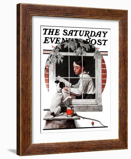 "Dog Outside" or "Patient Friend" Saturday Evening Post Cover, June 10,1922-Norman Rockwell-Framed Premium Giclee Print