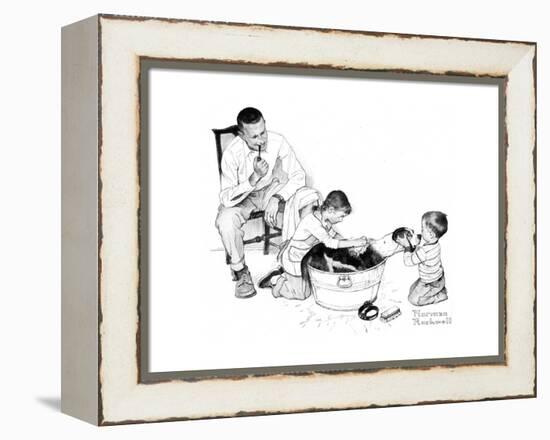 Dog’s Bath-Norman Rockwell-Framed Premier Image Canvas