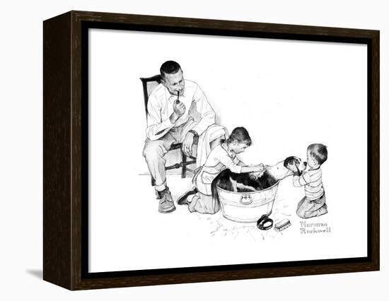 Dog’s Bath-Norman Rockwell-Framed Premier Image Canvas