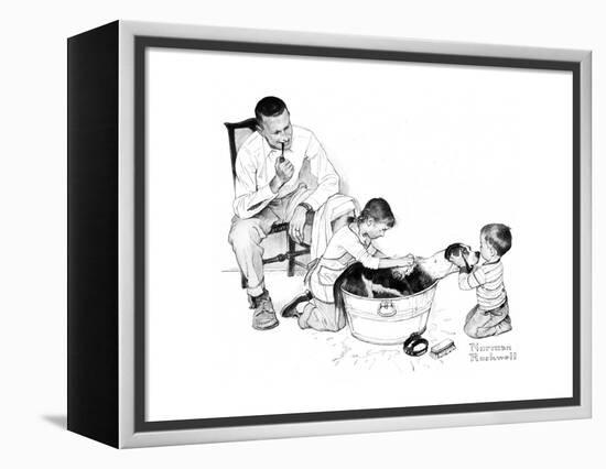 Dog’s Bath-Norman Rockwell-Framed Premier Image Canvas