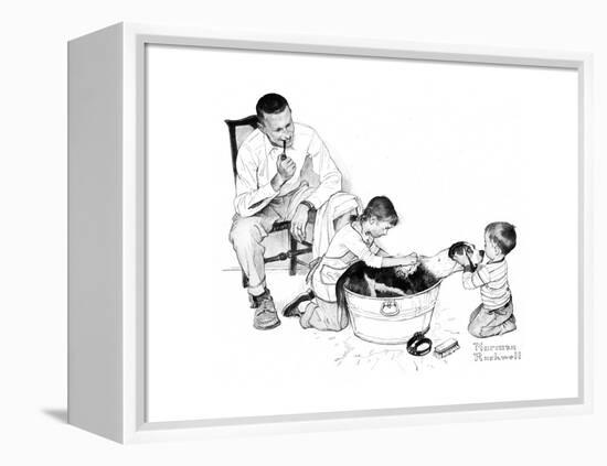 Dog’s Bath-Norman Rockwell-Framed Premier Image Canvas