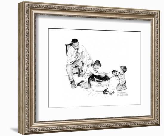 Dog’s Bath-Norman Rockwell-Framed Giclee Print