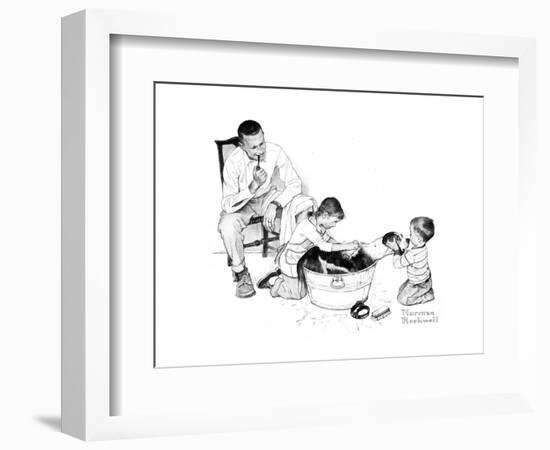 Dog’s Bath-Norman Rockwell-Framed Giclee Print