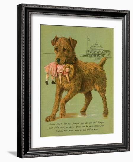 Dog Saves Doll from Sea-null-Framed Art Print