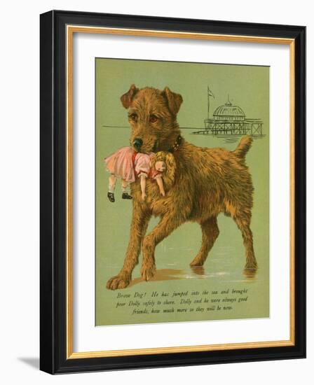 Dog Saves Doll from Sea-null-Framed Art Print
