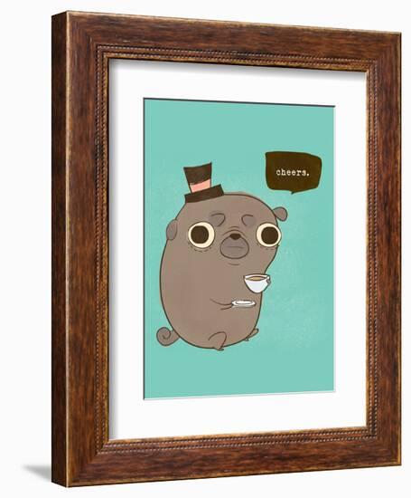 Dog saying 'Cheers' - Hannah Stephey Cartoon Dog Print-Hannah Stephey-Framed Art Print