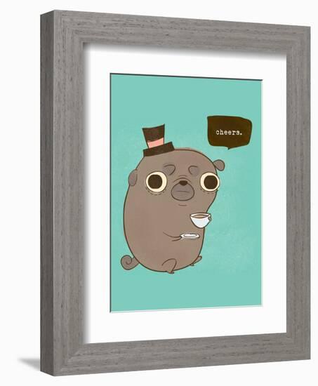 Dog saying 'Cheers' - Hannah Stephey Cartoon Dog Print-Hannah Stephey-Framed Art Print