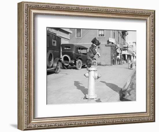 Dog Seated on Fire Hydrant-Bettmann-Framed Photographic Print