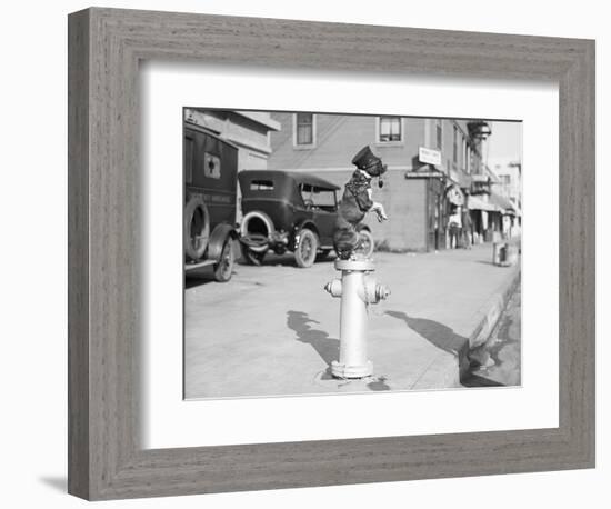 Dog Seated on Fire Hydrant-Bettmann-Framed Photographic Print