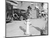 Dog Seated on Fire Hydrant-Bettmann-Mounted Photographic Print