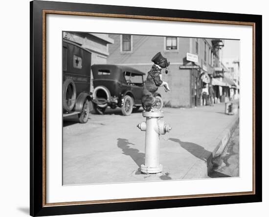 Dog Seated on Fire Hydrant-Bettmann-Framed Photographic Print