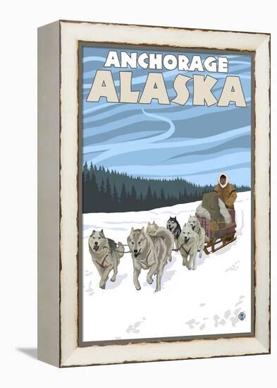 Dog Sledding Scene, Anchorage, Alaska-Lantern Press-Framed Stretched Canvas