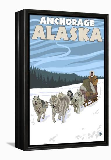 Dog Sledding Scene, Anchorage, Alaska-Lantern Press-Framed Stretched Canvas