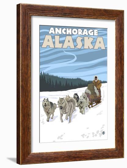 Dog Sledding Scene, Anchorage, Alaska-Lantern Press-Framed Art Print