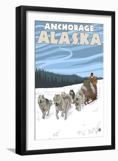 Dog Sledding Scene, Anchorage, Alaska-Lantern Press-Framed Art Print