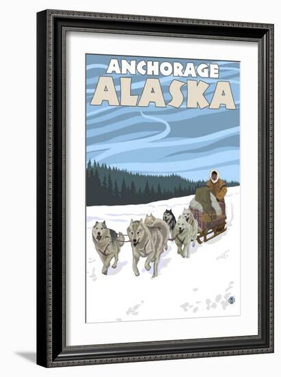 Dog Sledding Scene, Anchorage, Alaska-Lantern Press-Framed Art Print