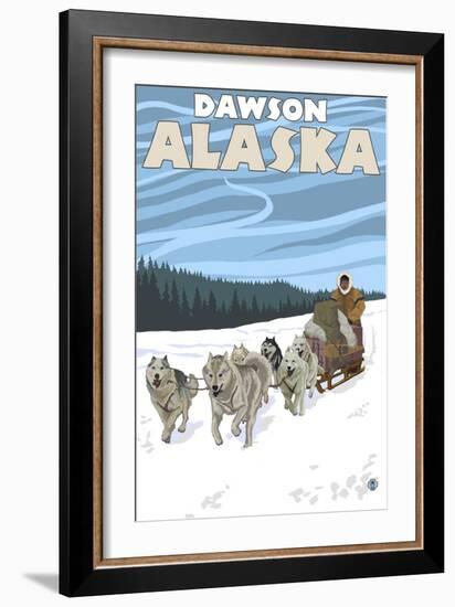 Dog Sledding Scene, Dawson, Alaska-Lantern Press-Framed Art Print