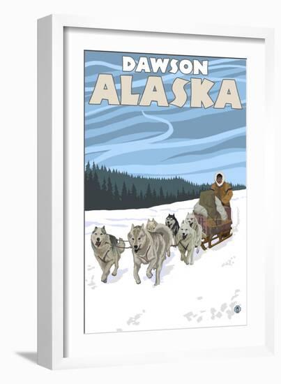 Dog Sledding Scene, Dawson, Alaska-Lantern Press-Framed Art Print