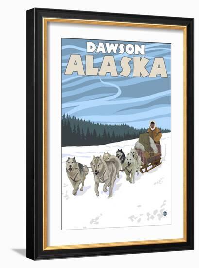 Dog Sledding Scene, Dawson, Alaska-Lantern Press-Framed Art Print