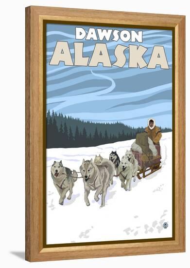 Dog Sledding Scene, Dawson, Alaska-Lantern Press-Framed Stretched Canvas