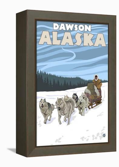 Dog Sledding Scene, Dawson, Alaska-Lantern Press-Framed Stretched Canvas