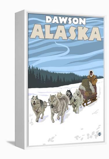 Dog Sledding Scene, Dawson, Alaska-Lantern Press-Framed Stretched Canvas