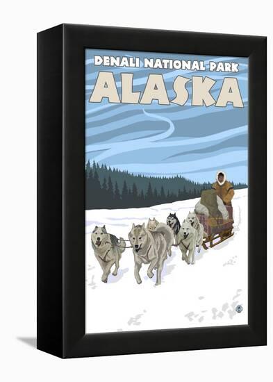 Dog Sledding Scene, Denali National Park, Alaska-Lantern Press-Framed Stretched Canvas