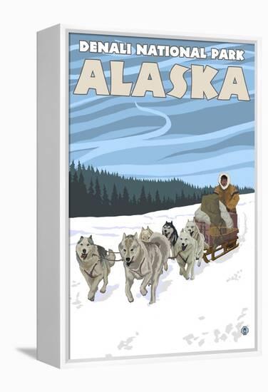 Dog Sledding Scene, Denali National Park, Alaska-Lantern Press-Framed Stretched Canvas