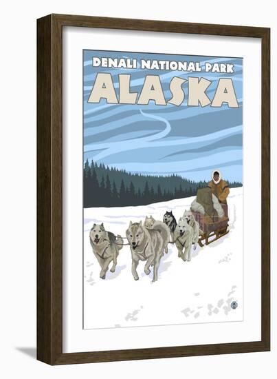 Dog Sledding Scene, Denali National Park, Alaska-Lantern Press-Framed Art Print